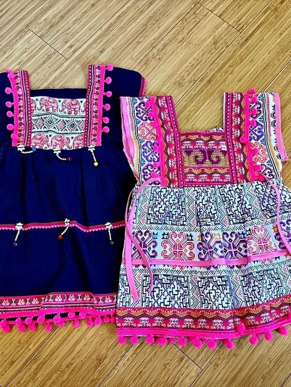 Girls Embroidered Dresses from Thailand in Pink & Blue